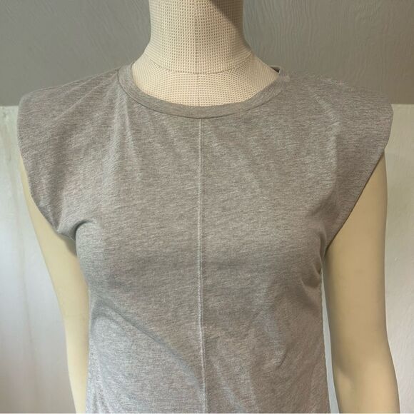 Cloud Ten GRAY PADDED SHOULDER DRAWSTRING RUCHED T-SHIRT DRESS sz S - Picture 8 of 13